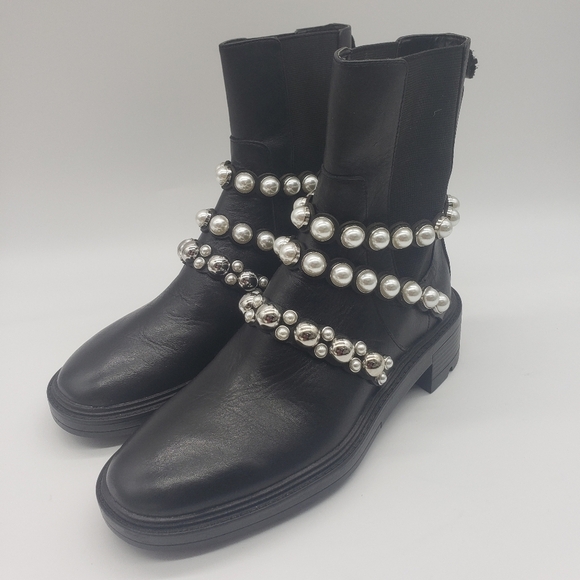 691- Zara Women's Leather Ankle Boots Size 37 EU 6.5 US NWT - Picture 4 of 16